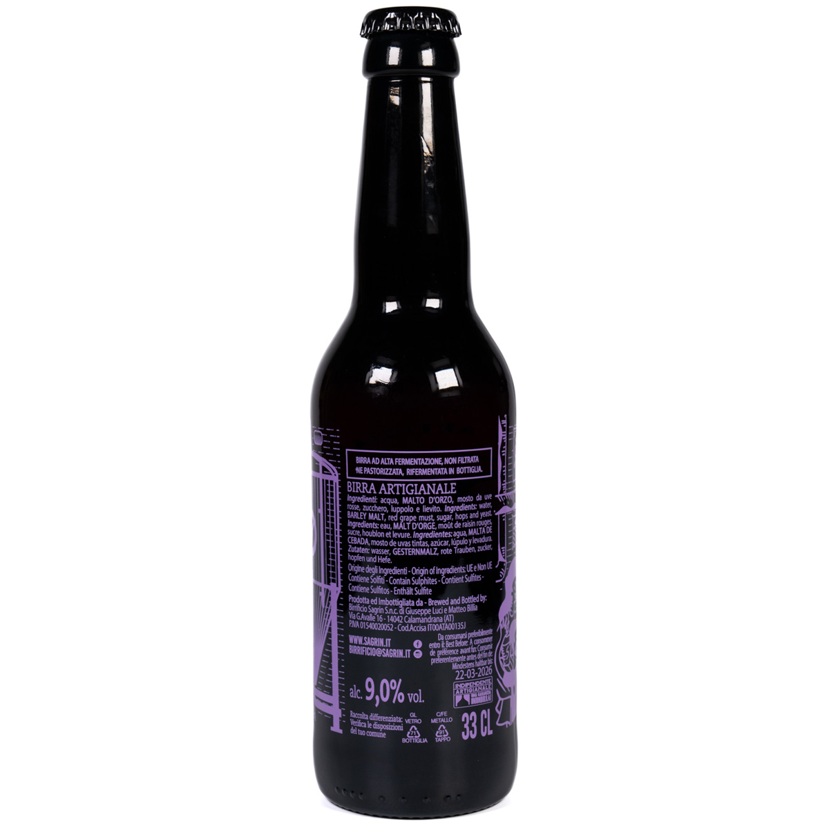 Birra artigianale IGA del birrificio Sagrin prodotto con mosto d'uva Barbera del Monferrato