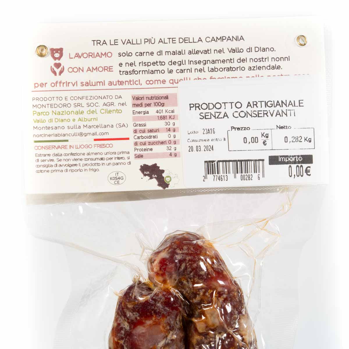 Salsiccia Dolce Rossa prodotta da Norcineria Bianculli Prodotto artigianale Presidio Slow Food