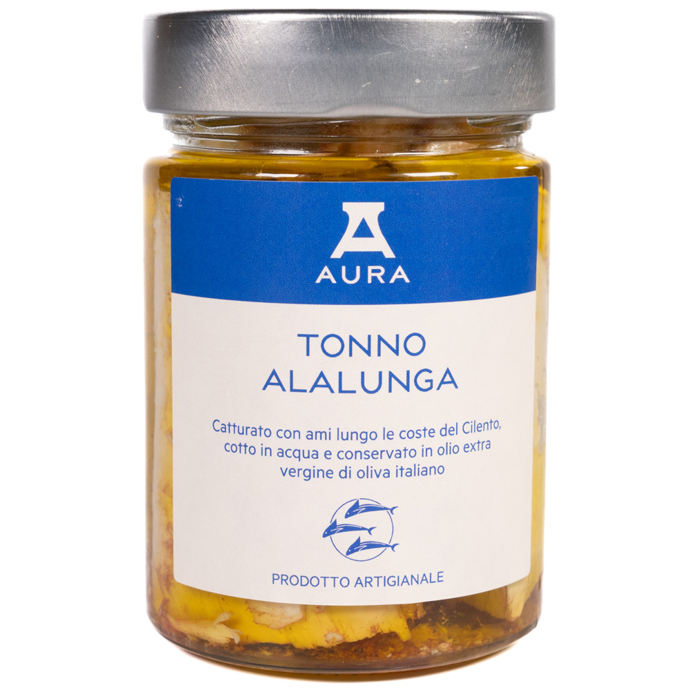 Tonno Alalunga in Olio Extra Vergine di Oliva Cilentano pescato con ami nel mar Tirreno con metodi tradizionali